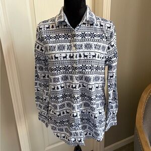 Lands' End Navy and White Button Down Shirt